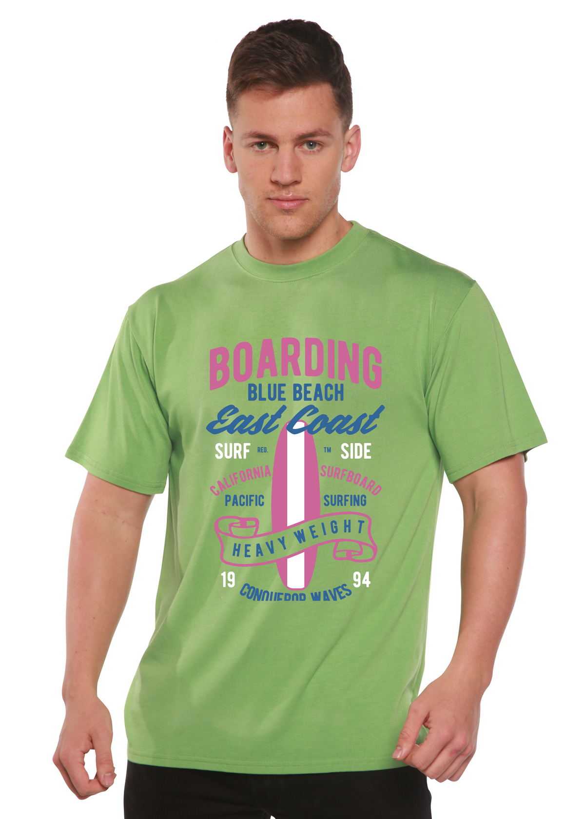 Boarding Blue Beach Men's Bamboo Viscose/Organic Cotton Short Sleeve Graphic T-Shirt